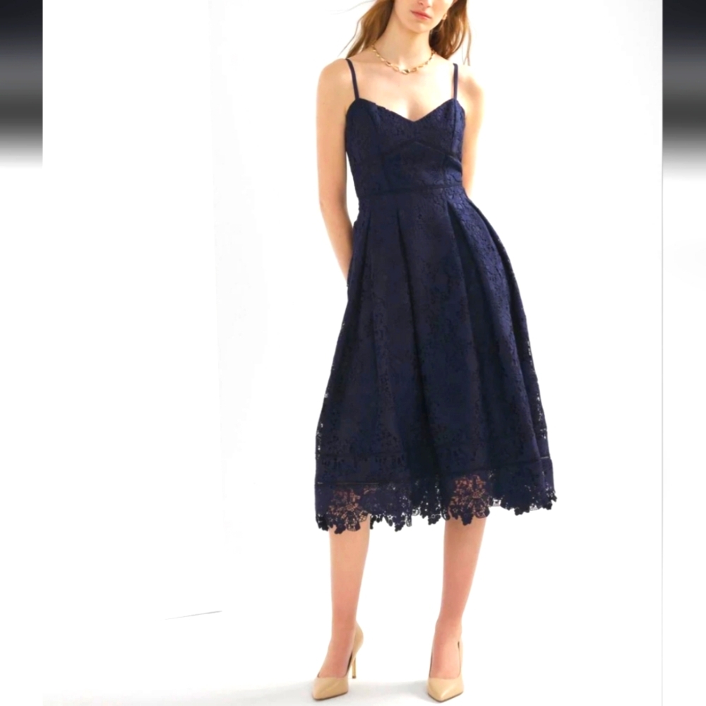 Petite Sleeveless Lace Fit & Flare Midi Dress